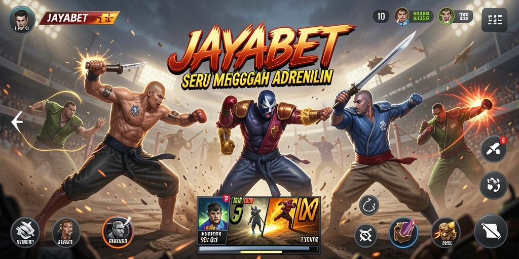 Screenshot utama JAYABET menampilkan aksi pertarungan yang intens dan mendebarkan.
