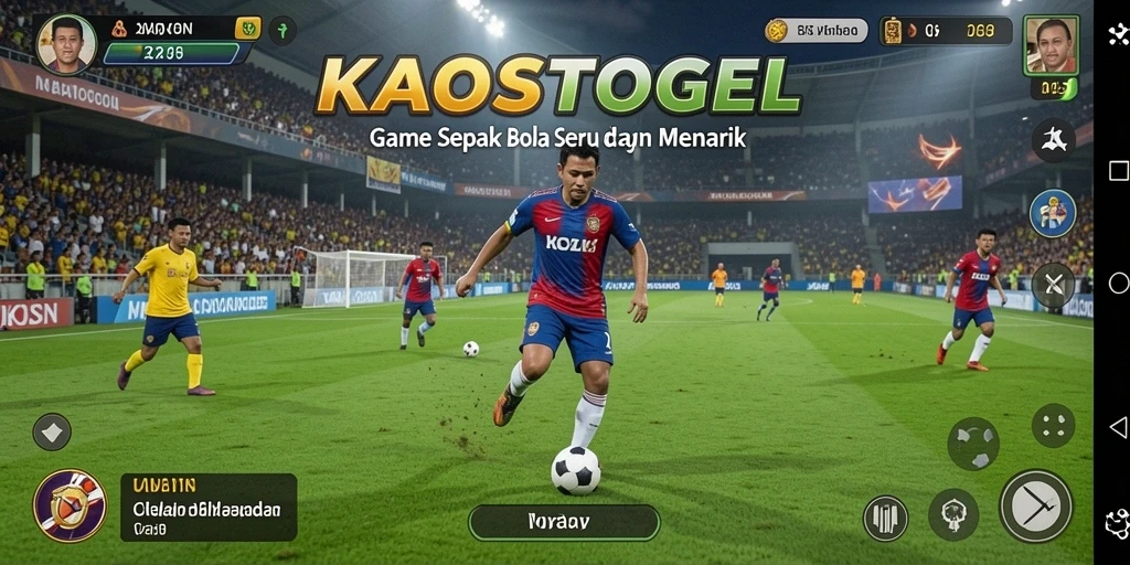 Tampilan gameplay KAOSTOGEL dengan aksi seru pertandingan sepak bola.