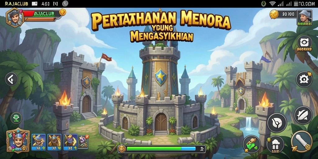 Tangkapan layar utama RAJACLUB menunjukkan aksi seru dalam gameplay Tower Defense.