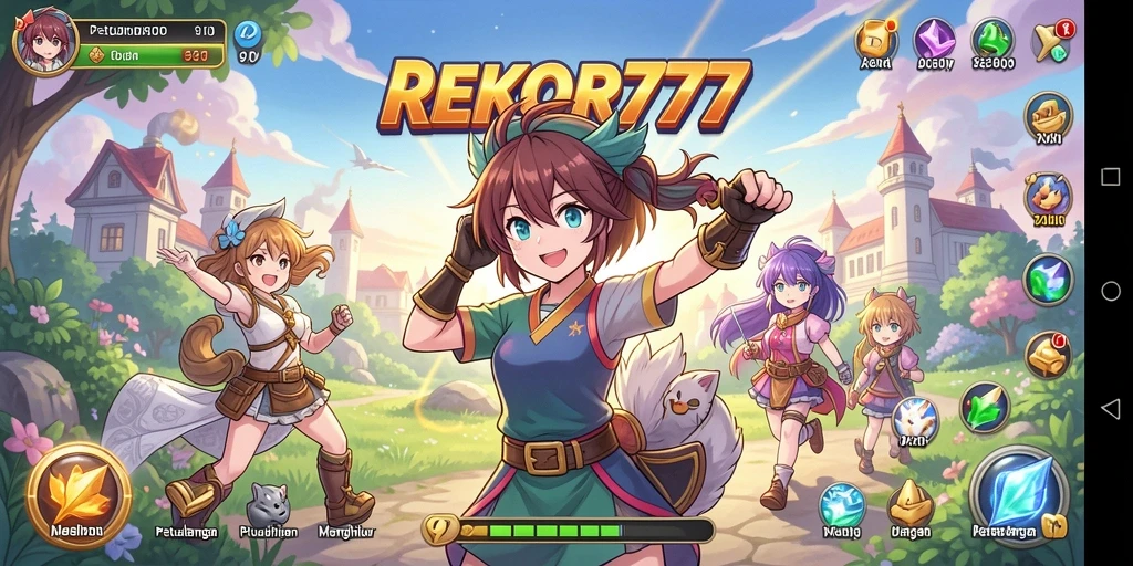 Layar permainan <strong>REKOR777</strong> dengan karakter anime yang beraksi.
